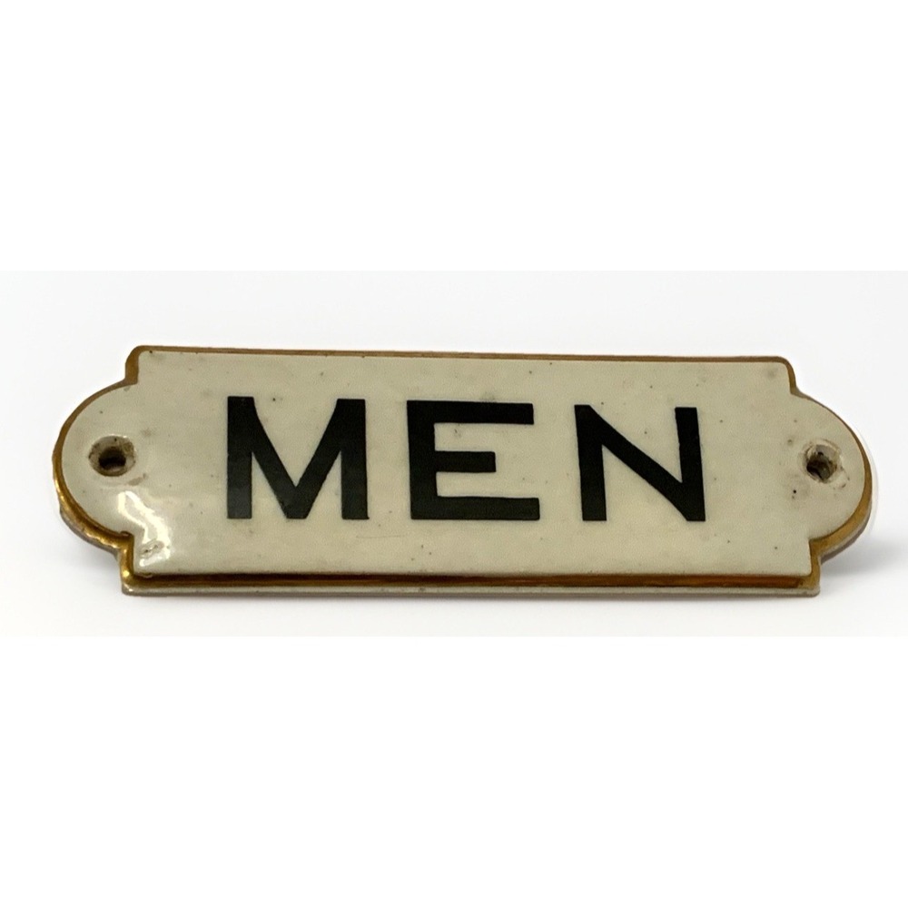 Antique Porcelain Sign MEN Union Brooklyn NYC USA Bathroom New York Vintage Rare